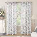 Floral Sheer Curtains 72 Inch Length 2 Panels, Farmhouse Light Filtering Privacy Patterned Semi-Sheer Linen Lavender Curtains for Bedroom Living Room Rod Pocket, Purple, Each 52 Inch Wide