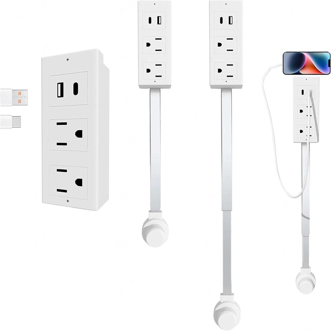 Electrical Outlet Extender Features USB-A, USB-C, and 2 Ac Outlets, Multi Outlet Wall Plug Extends 22-34, 180 Swivel, Outlet Extension for Behind Couches Nightstands (1pc) (B)