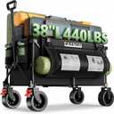 EAYNON 38" L Collapsible Foldable Extended Wagon,440lbs Weight Capacity with 220L Heavy Duty Folding Cart, Utility Wagon with Side Storage Pockets& Drink Holders,Black
