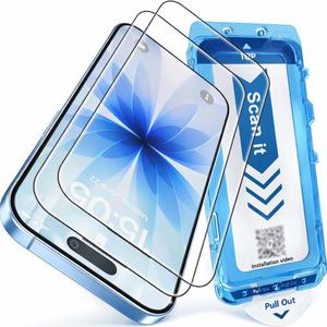 JZG 2 Pack Screen Protector for iPhone 17 [6.3 Inch], Tempered Glass with Auto-Alignment Dust-Free Install Tray, 9H Hardness, Case Friendly, HD Clear Anti-Scratch Film - Easy 1-Pull Installation (Transparent)