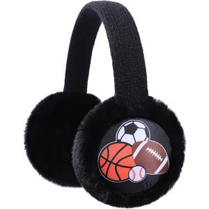 ZTL Kids Knit Earmuffs Soft Plush Ear Warmers Winter Outdoor Ear Muffs for Boys Girls E Ball - Black