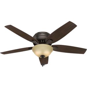 Hunter 52 inch Indoor Ceiling Fan with LED Light - Bronze Ceiling Fan with Pull Chain, For Bedroom or Living Room, Low Profile Mount, No Remote, 5 Blades, Includes Bulbs- Newsome 53314, Premier Bronze