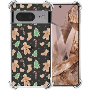 Christmas Phone Case for Google Pixel 8 - Clear Transparent Soft TPU Protective Cover with Xmas Gingerbread Man Pattern, Shockproof Cute Case for Boys Girls (6.2 Inch)