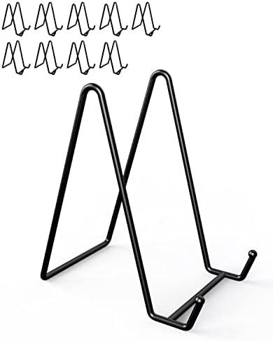 Lzerking 5 Packs Display Stands for Plate, 6 Inches Black Plate Stands for Display, Metal Plate Holder Picture Stand for Picture, Decorative Plate, Book, Photo