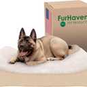 Furhaven Memory Foam Dog Bed for Large Dogs w/ Removable Washable Cover, For Dogs Up to 150 lbs - Ultra Plush Faux Fur & Suede Luxe Lounger Contour Mattress - Cream, Jumbo Plus/XXL