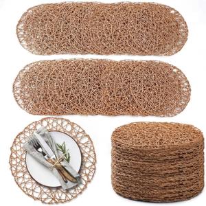 Threehoney Paper Braided Round Placemats Set of 24 Natural Boho Table Mats Rattan Woven Rustic Round Place Mats for Dining Tables Wedding Luau Summer Party Holiday Dinner Table Centerpiece Decoration