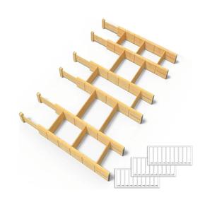 SpaceAid Bamboo Drawer Dividers with Inserts and Labels, Kitchen Adjustable Drawer Organizers, Expandable Organization for Home, Office, Dressers and Bathroom, 6 Dividers with 12 Inserts (17-22 in)