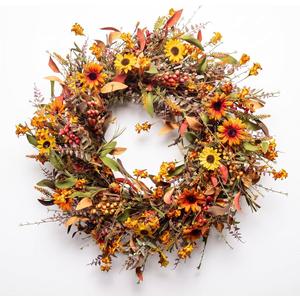 Fall Wreaths for Front Door Artificial Floral Wreath with Colorful Daisies and Autumn Foliage Fall Autumn Wreath for Front Door Wall Window and Thanksgiving Decor