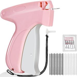 Stitch Gun for Clothes, Tagging Gun for Clothing, Handheld Quick Sticky Sewing Micro Tag Gun Fixer Hemming Pants Tool Instantly, Includes 6 Needles and 1000 Fasteners (Pink)