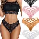 Avidlove Sexy Cheeky Panties for Women Lace Criss Cross Bikini Underwear 1-4 Pack (XX-Large, Black/White/Light Brown/Pink)