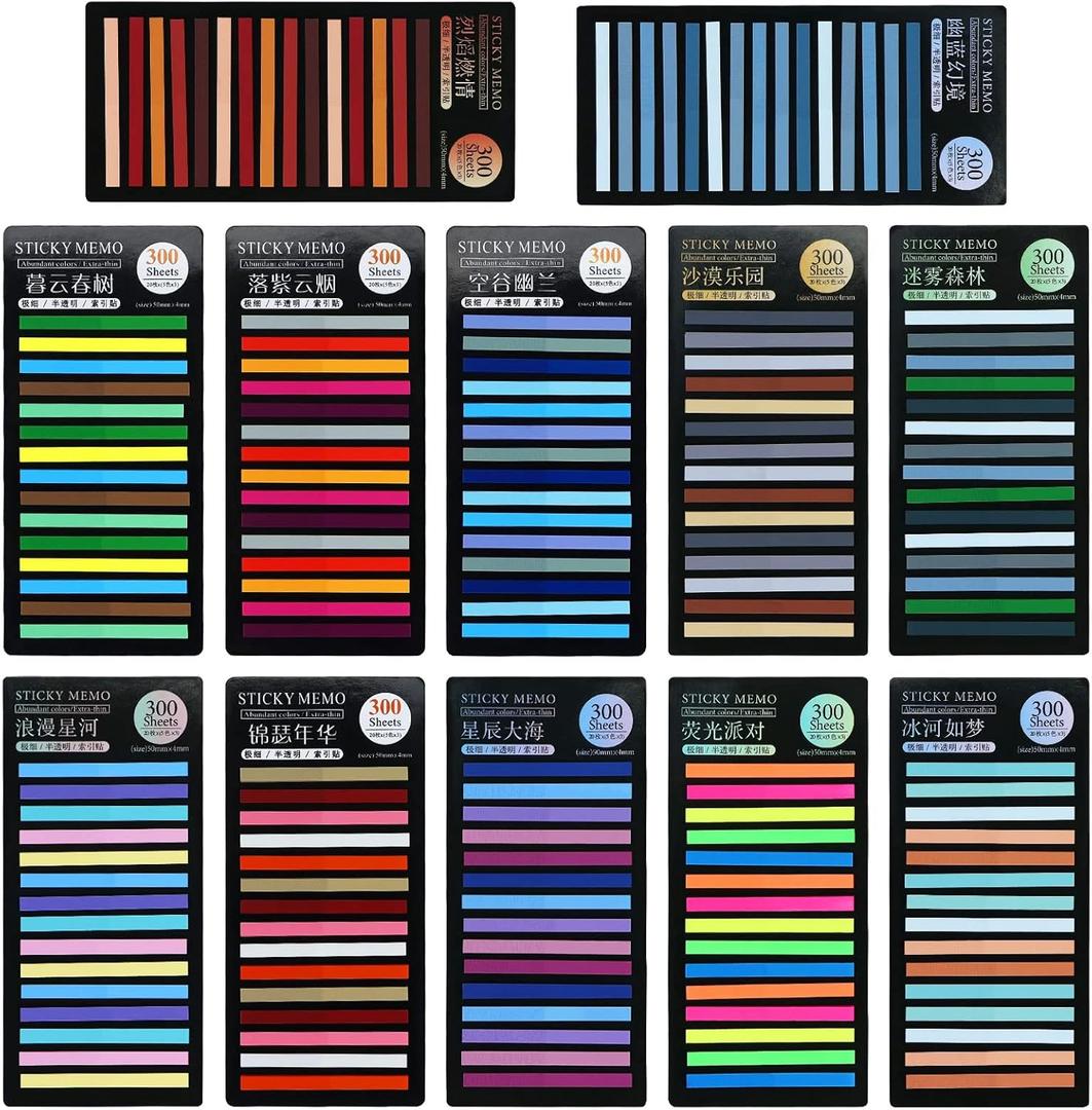Koqye 3600 Sheets Highlighter Strips Set, Colorful Sticky Index Tabs Highlighter Strips Mini Transculent PET Page Flags, for Highlighting