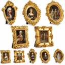 10 Pcs Vintage Mini Gold Frame Small Resin Baroque Picture Frames Antique with Paper Board and PVC Film Retro Photo Ornaments for Home Wedding Wall Display DIY Decoration (Elegant Style)