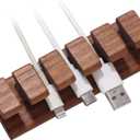 Walnut Wood Cord Holder  5 Slots Cable Organizer with Adhesive Tape, Desk Wire Management for USB, Charging, HDMI, and Type-C Cables (5 Slot)