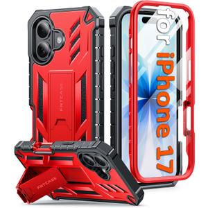 FNTCASE for iPhone 17 Phone Case: Military Grade Drop Proof Protection Mobile Cover with Kickstand | Matte Textured Rugged Shockproof TPU | Protective Sturdy Phone Case - 6.3 inch Red