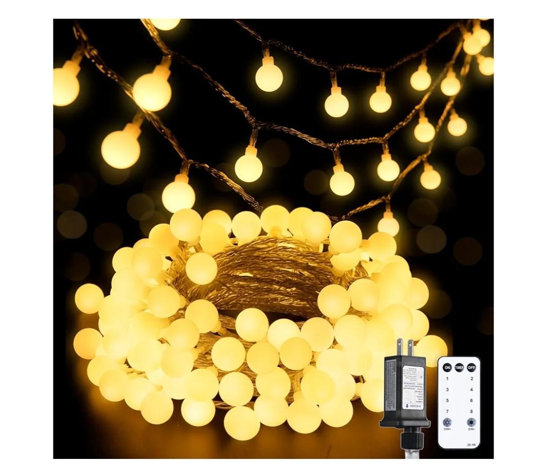 JMEXSUSS 100 LED Connectable Globe String Lights Indoor Bedroom, 33ft Warm White Christmas Lights Plug in with Remote, 8 Modes Hanging Fairy Light Outdoor for Room Classroom Party Spring Home Decor