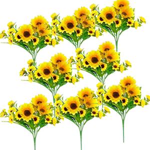 ZEYGLXC 8 Pack Artificial Sunflowers Bouquets with Stems for Wedding Bridal Shower Table Birthday Indoor Outdoor, Fake Faux Sunflowers Bulk with 4 Big Sunflowers Heads 9 Small Sunflowers Heads