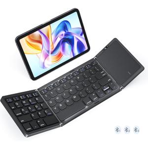 MEETION Foldable Keyboard with Touchpad, Bluetooth Wireless Portable Keyboard, Rechargeable Ultra Slim Pocket Folding Keyboards, Full Size Keys, Travel for iOS Android Windows Laptop PC Tablet, Black