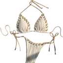 Falainetee Women's High Waisted Bathing Suit Shell Decor Tie Back Swimsuit Bikini Set 2 Piece (Medium, Apricot)