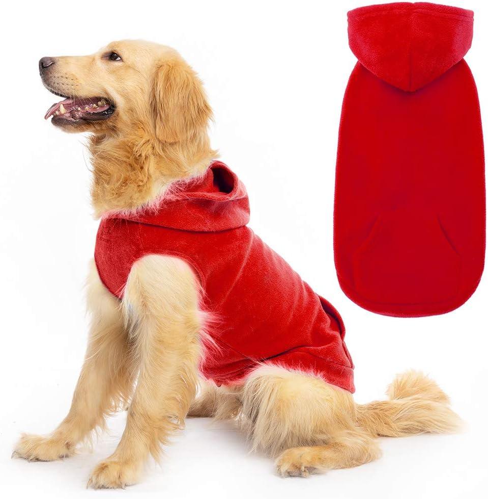 EXPAWLORER Dog Hoodie Fleece Sweater Vest, Hooded Dog Sweatshirt Fall Winter Pet Clothes with Leash Hole, Sleeveless Warm Cozy Puppy Clothing for Cat Dogs Girl Boy, Red XXL