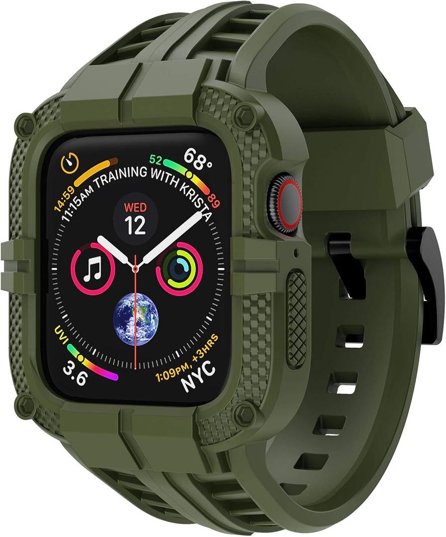 Rugged Watch band Compatible with Apple Watch Series 9 Band for 41mm 40mm 38mm SE 9/8/7/6/5/4/3 for Men Women (41mm/40mm/38mm, Military Green)