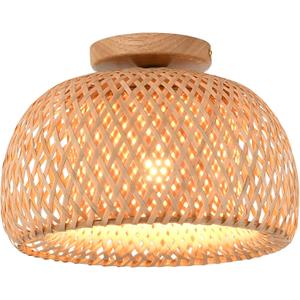 Capslpad Rattan Semi Flush Mount Ceiling Light,Bamboo Wicker Light Fixture,Handmade Boho Fixtures Ceiling,Farmhouse for Bedroom Nursery Hallway Corridor Passway