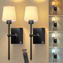 Rechargeable Battery-Operated Wall Sconces Set of 2: Black Wireless Wall Lights with Touch and Remote, 6000mAh Battery Powered Scone Lighting Cordless Wall Lamp for Bedroom Living Room Hallway