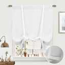 DriftAway Double Layer Linen Blackout Tie Up Curtains Thermal Insulated Fully Lined Balloon Roman Shade Bathroom Window Adjustable Rod Pocket for Small Window 39 Inch by 55 Inch White