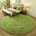 Amdrebio Grass Green Round Rugs 6Ft for Living Room Bedroom Decor Aesthetic, Large Fluffy Shaggy Circle Area Rug for Kids Playroom Baby Nursery, Big Soft Shag Fuzzy Modern Cool Floor Circular Carpet