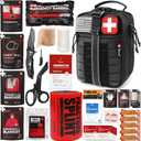 Survival First Aid Kit with Israeli Bandage, Chest Seal, Tourniquet, Splint, Tactical Military Combat Molle IFAK for Wound Care, Bleeding Control, Trauma Hemorrhage and More (Black)