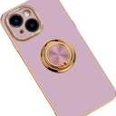 Silicone Case for iPhone 13 Mini with Magnetic Attraction Metal Ring Holder Stand, Edge Plated Shockproof Non-Slip Ultra Thin Phone Protective Cover for iPhone 13 Mini 5.4 inch Purple (Purple)