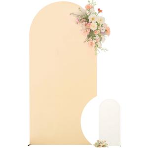 6.6FT Wedding Arch Backdrop Cover, Stretchy Arch Covers Round Top Chiara Backdrop Cover for Wedding Birthday Party Baby Shower Banquet Arch Decor(Champagne+Ivory)