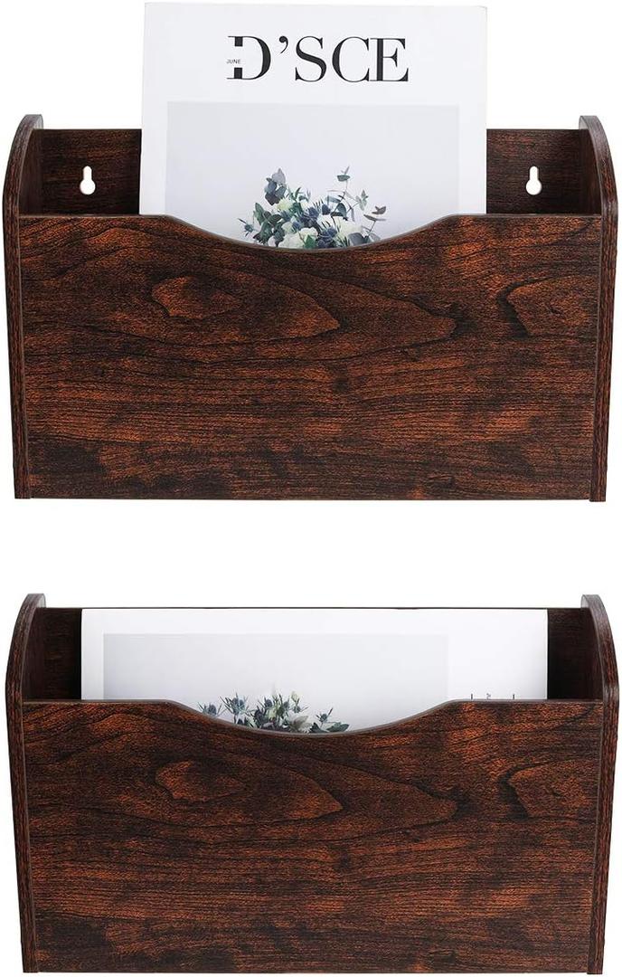 PAG Wall File Holder Wall Mounted Wood Hanging File Organizer for Office, 2 Pockets, Brown (13.7"L x 2.7"W x 8.8"H)