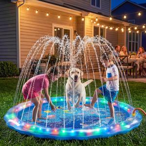 LED Glowing Splash Pad Sprinkler for Kids & Dogs, 60" Non-Slip Outdoor Water Toys Toddler Sprinkler Pool Splash Pad/Play Mat,LED Light Boys Girls Yard Sprinkler Pool for Kids