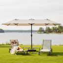 15FT Large Patio Umbrella with Base, Double Sided Rectangular Outdoor Umbrella with Sturdy Fiberglass Ribs, UPF 50+ Sun Protection, Wind-Resistant, Waterproof Fade-Resistant Fabric for Pool, Garden, Backyard, Deck(Creamy-white)