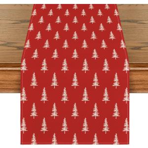 Artoid Mode Red Xmas Tree Christmas Table Runner, Seasonal Winter Kitchen Dining Table Decoration for Home Party Decor 13x48 Inch