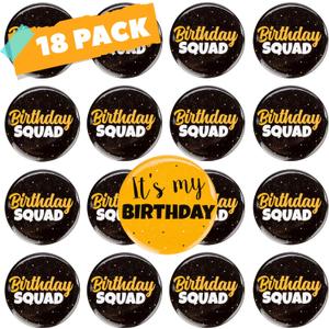 CORRURE 18pcs Birthday Button Pins 2.35" - Unisex Design for Adults, Kids, Men or Women - Party Crew Favors Supplies for the Whole Squad - Badge Pinback for Any 16th, 18th, 21st, 25th, 30th Birthday