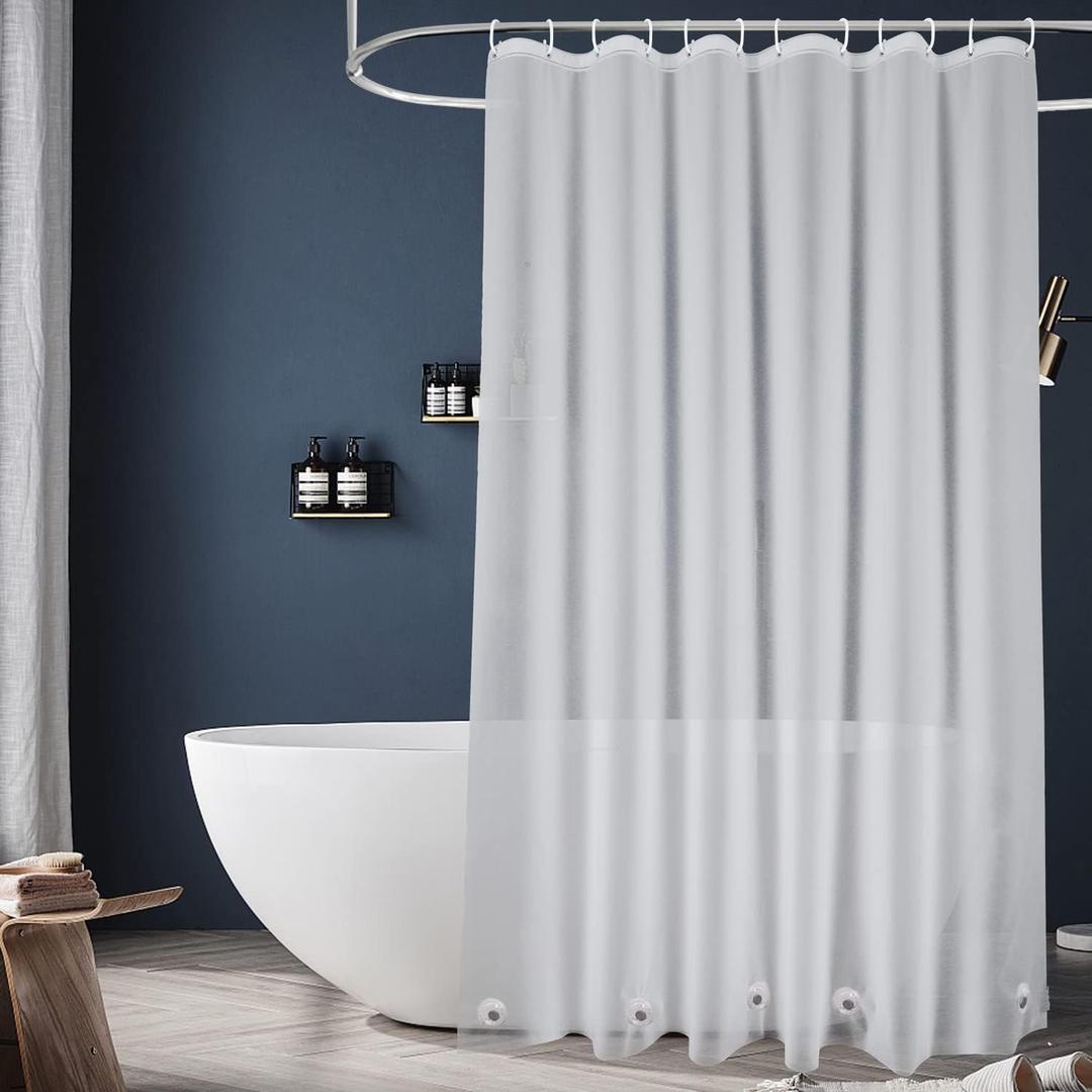 EurCross Extra Long Frosted Shower Curtain Liner 108 inches Length with 5 Bottom Magnets,PEVA Medium Weight Opaque Waterproof Shower Liner 72 x 108 inch