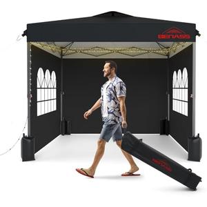 10x10 Pop Up Canopy with Sidewalls, Easy Up Canopy Tent, Heavy Duty Tents for Parties, One Person Set Up Event Tent, Black