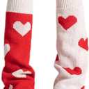 Red Hearts Leg Warmers, Holiday Gift Knee High Socks, Cable Knit Winter Leg Sleeves for Women