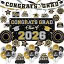 Black and Gold Themed 2026 Graduation Decorations Set - Congrats Grad Banner, Class of 2026 Backdrop, Balloons & Streamers Kit - Graduation Party Supplies for High School & College Celebrations