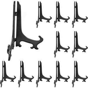 Litoexpe 24 Pcs 4 Inch Black Plastic Easels Plate, Picture Frame Stand Holder Acrylic Display Easels, Baseball Card Display Stand