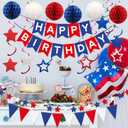 Blue, White & Red Birthday Party Decorations - Happy Birthday Banner, Honeycomb Balls, Star Streamers, Triangle Flags, Perfect for 4th of July & Baseball Parties