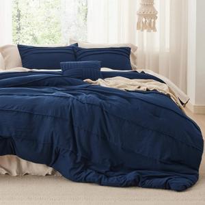 Bedsure Navy Blue Twin XL Comforter Set - 3 Pieces Pinch Pleat Bed Set, Down Alternative Bedding Sets for All Season, 1 Comforter, 1 Pillowcase, 1 Decorative Pillow