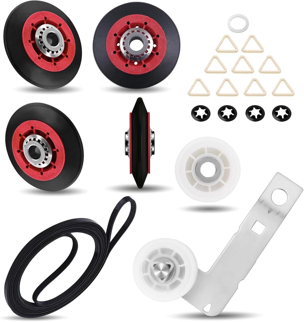 WED5500XW0 WED9150WW1 Dryer Drum Roller Repair Kit Fit for Whirl-pool WED9200SQ1 WED9550WW1 WED8000DW3 GEW9250PW1 WED9470WW1 WED86HEBW0 WGD9200SQ1 WED9050XW0, with Dryer Drum Roller Kit & Idler Pulley