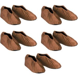 PATIKIL Reusable Shoe Covers, 5 Pair Washable Thickened Boot Shoe Covers Non-Slip Shoe Protectors Covers for Household Office Laboratory, Brown, Suitable for Shoe Sizes: 36-44