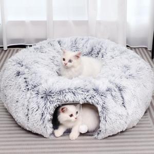 Plush Cat Tunnel with Cat Bed for Indoor Cats, Multifunctional Cat Donut Tunnel for Small Medium Large Cats Kitten Rabbit Puppies (Grey)