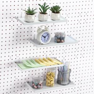 Lineshading 4 Pcs Pegboard Shelves, 12 x 5 Inch Metal Shelf Brackets Pegboard Tray Accessories Wall Organizer for Craft Room Home Garage Nursery Workbench Kitchen (White)