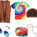 Sintuff 6 Pcs Men's Hippie Costume Set Hippie Fringe Vest Accessories for 60 70s Carnival Party Halloween Outfits (XX-Large)