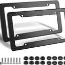 Black Carbon Fiber License Plate Frame, 2 Pack Glossy Waterproof Plastic Number Plate Frame Print Carbon Fiber Pattern for Man and Women (with Fasteners and Screws)
