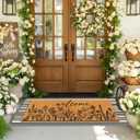 Tinideya 2 Pcs Spring Door Mat 17"x47" Wildflowers Welcome Non Slip Coir Mats Black White Plaid Large Floor Layering Flowers Doormats for Front Porch Entryway Decor